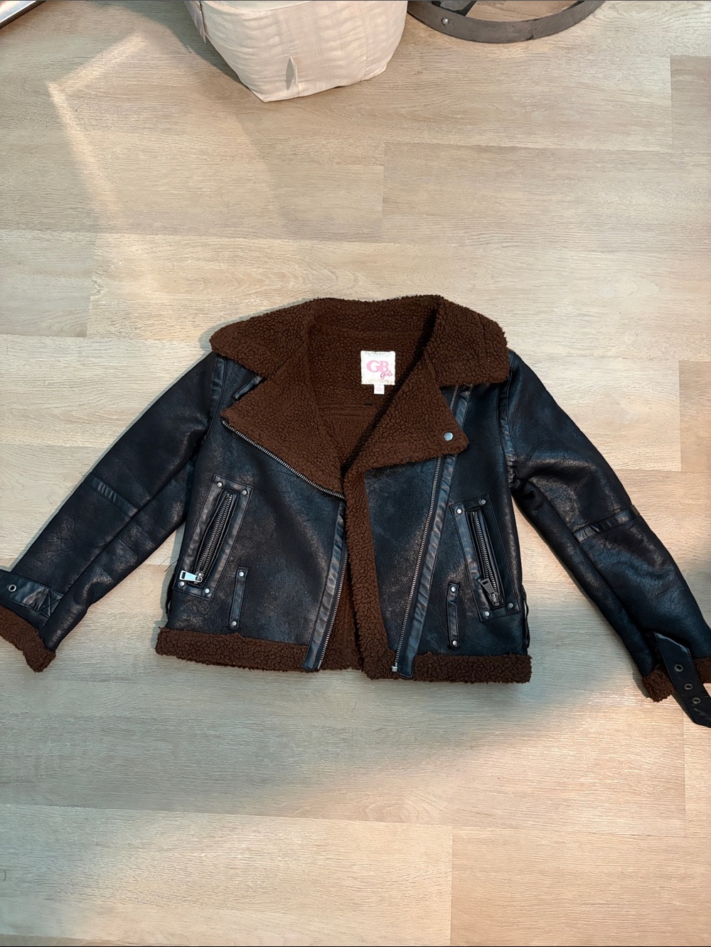 GB girls Black Jacket with Brown Sherpa Lining